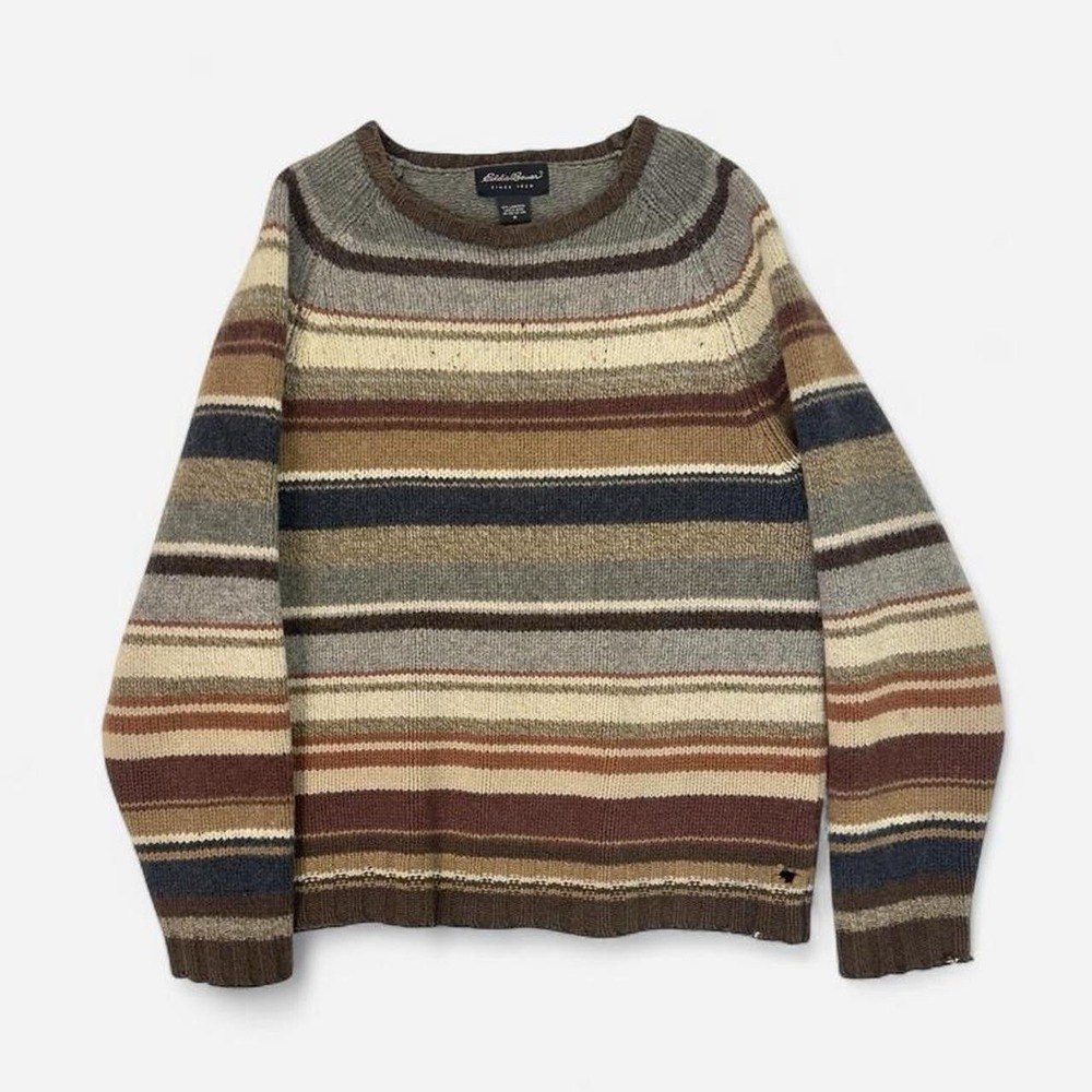 Vintage Eddie Bauer 100% Wool Striped Grunge Sweater Crewneck Distressed Men's M
